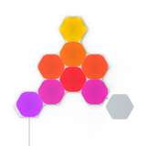 Nanoleaf Shapes hexagon light panels glowing in rainbow colors